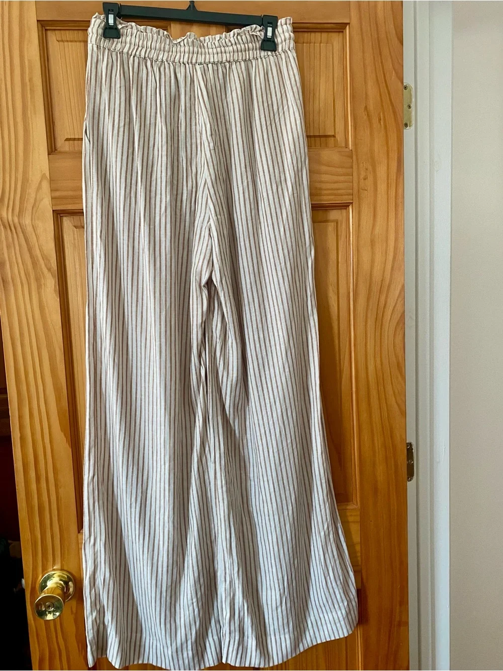 Saltwater Luxe NWT Almond Stripe Wide Leg Drawstring Pants Linen Blend M - Picture 8 of 16